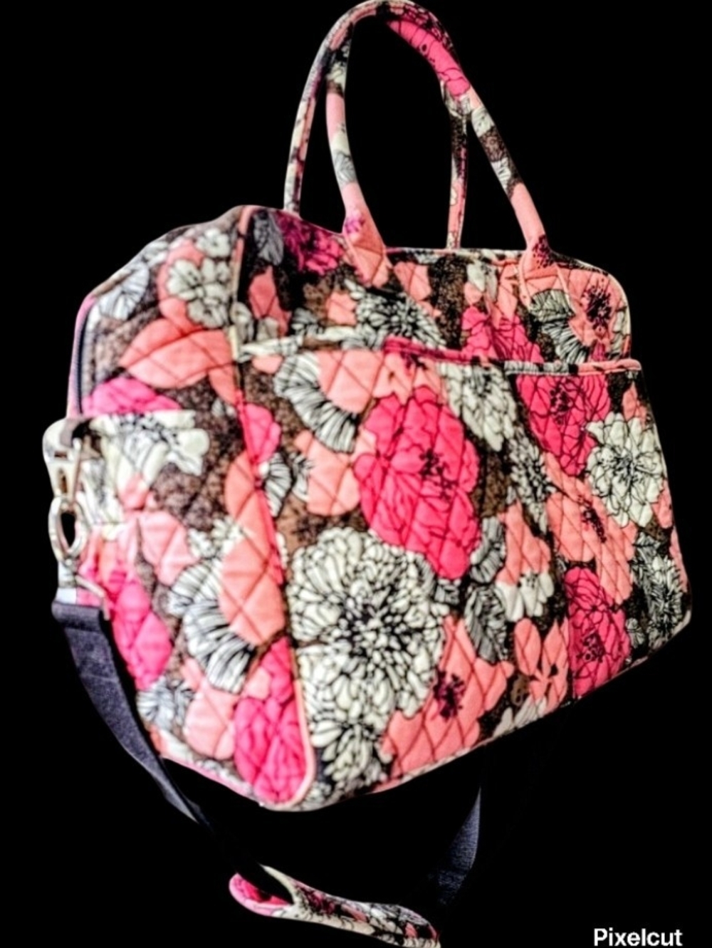 Vera Bradley "Mocha Rouge" Weekender Travel Bag Floral Quilted Carry-On NWOT